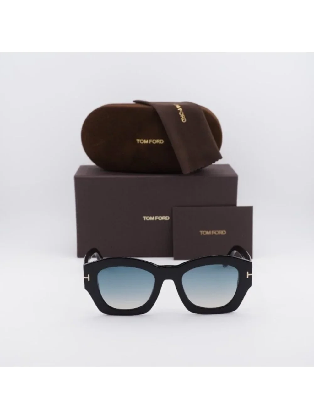 Tom Ford Guilliana FT1083 01P Sunglasses Shiny Black Square Frame, Green Lenses